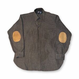 Vtg 60s/70s Pendleton Gray Wool Flannel Shirt Dagger Collar Elbow Patch